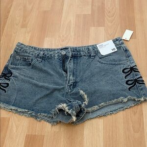 Aeropostale Women's Blue Jean Shorts with Black Lace-Up